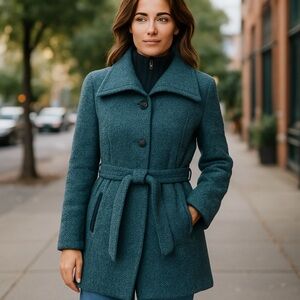 Stylish Blue Textured Coat with Belt